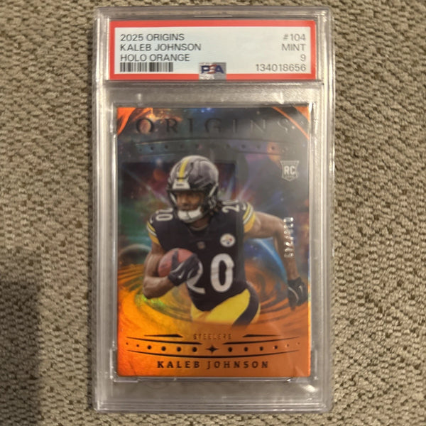 2025 PANINI ORIGINS FOOTBALL HOLO ORANGE /249 RC KALEB JOHNSON PSA 9