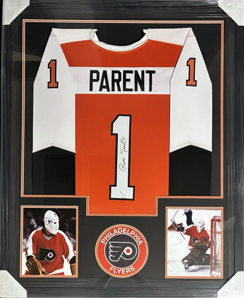 Philadelphia Flyers Bernie Parent Signed Framed Orange Jersey With JSA