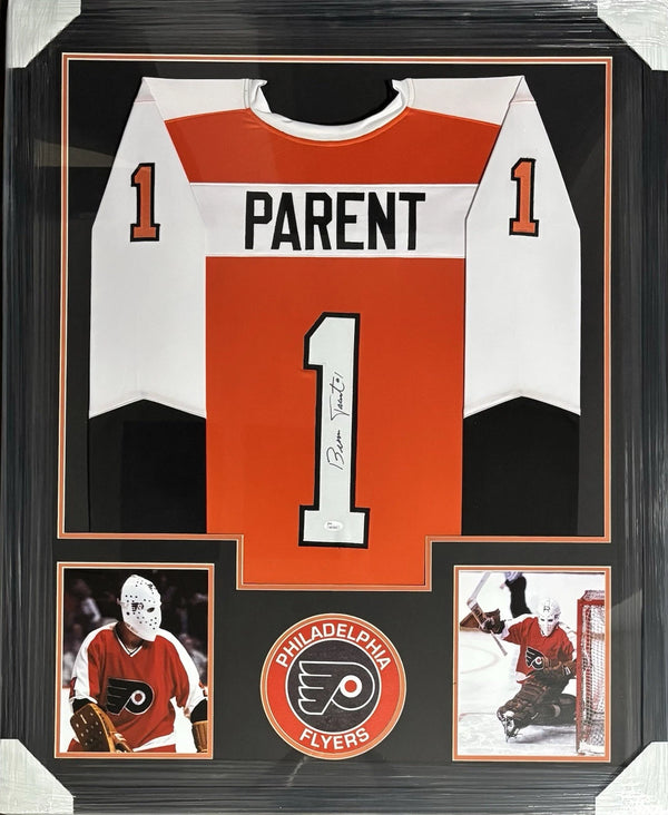 Philadelphia Flyers Bernie Parent Signed Framed Orange Jersey With JSA
