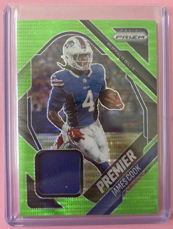 2025 Panini Prizm - Premier Jersey James Cook #PJY-JCK Neon Green Pulsar Prizm