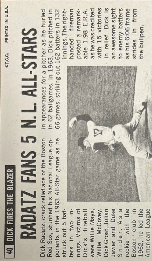 1964 Topps Oversized Dick Radatz Boston Red Sox #40