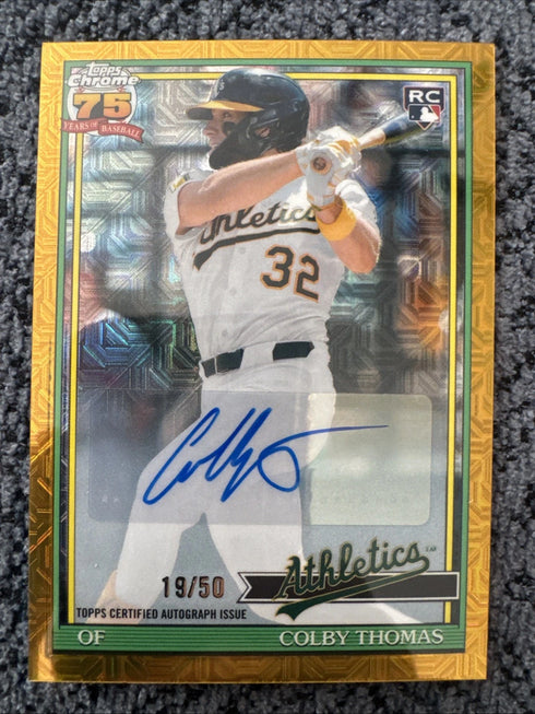 Colby Thomas 2026 Topps Chrome GOLD Auto Autograph RC Athletics. /50 E87