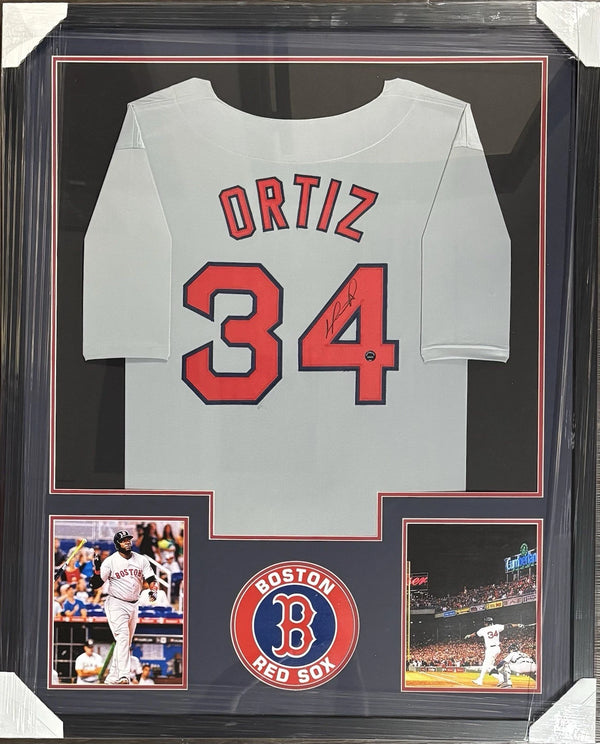 Boston Red Sox David Ortiz Signed Framed Grey Jersey JSA LOA