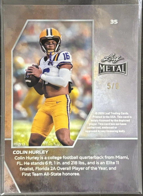 2026 Leaf Metal Colin Hurley /6 LSU