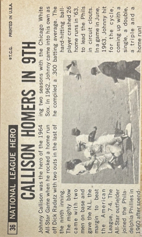 1964 Topps Oversized Johnny Callison Philadelphia Phillies #36