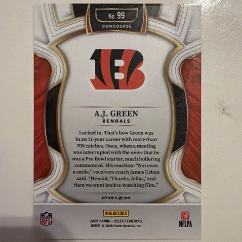 2025 Panini Select - Pink Prizm Shock #99 - AJ GREEN BENGALS