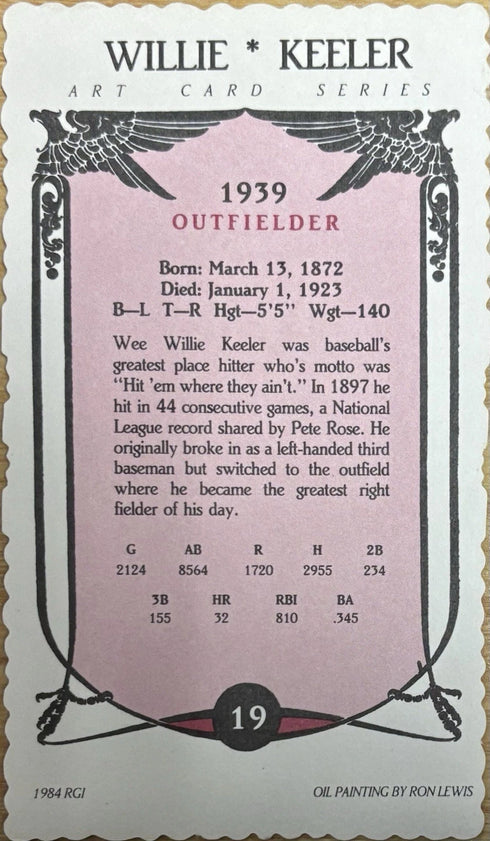 Willie Keeler 1984 Art Card Series