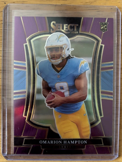 2025 Panini Select Omarion Hampton Premier Level Purple Prizm /75 Chargers #102