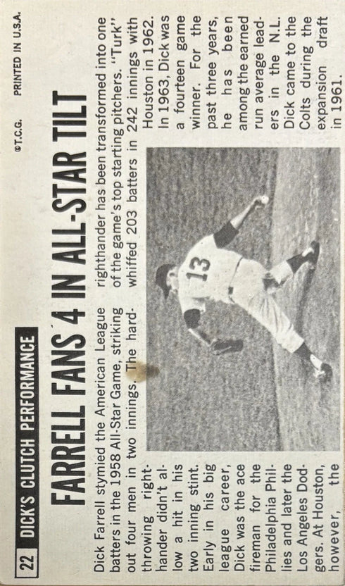 1964 Topps Oversized Dick Farrell Houston Colts #22