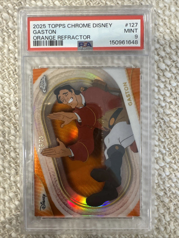 2025 Topps Chrome Disney Gaston Orange Refractor #127 PSA 9