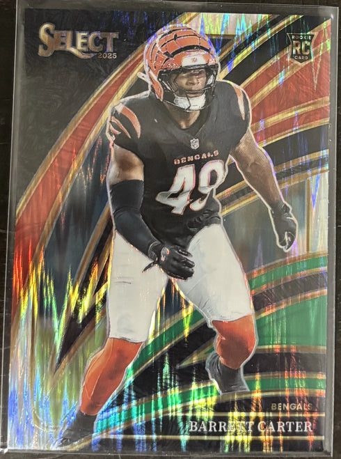 2025 Panini Select Barrett Carter Club Level Black & Green Shock Prizm Bengals