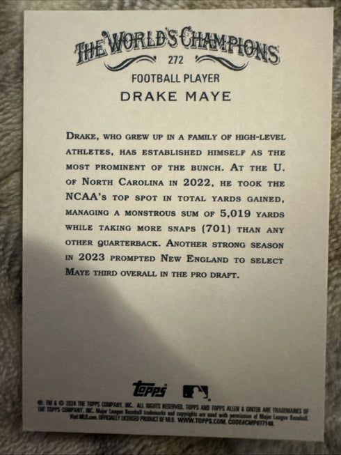 Topps Allen & Ginter 2024 Drake Maye Base Set #272 Football Card