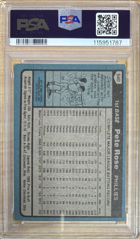 1980 Topps Pete Rose Philadelphia Phillies #540 PSA 5