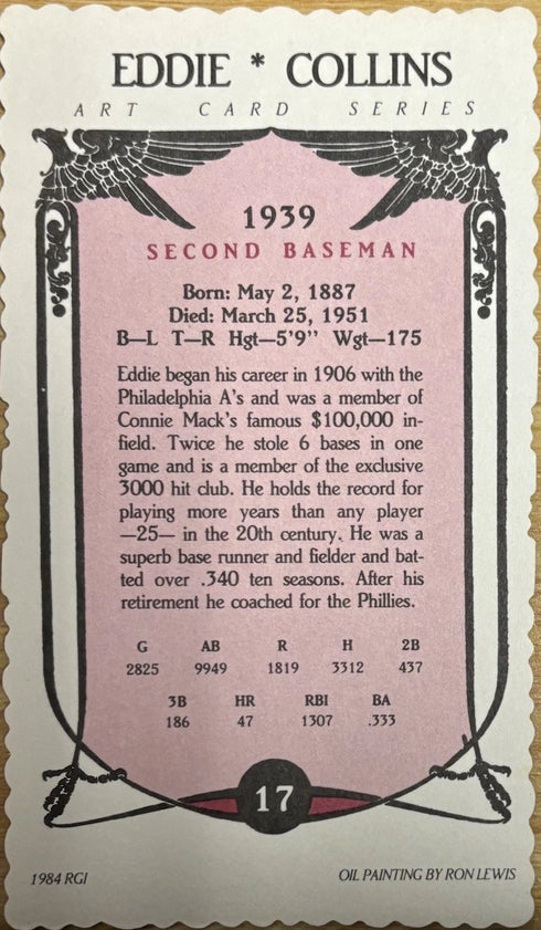 Eddie Collins 1984 Art Card Series