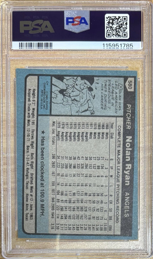 1980 Topps Nolan Ryan California Angels #580 PSA 7