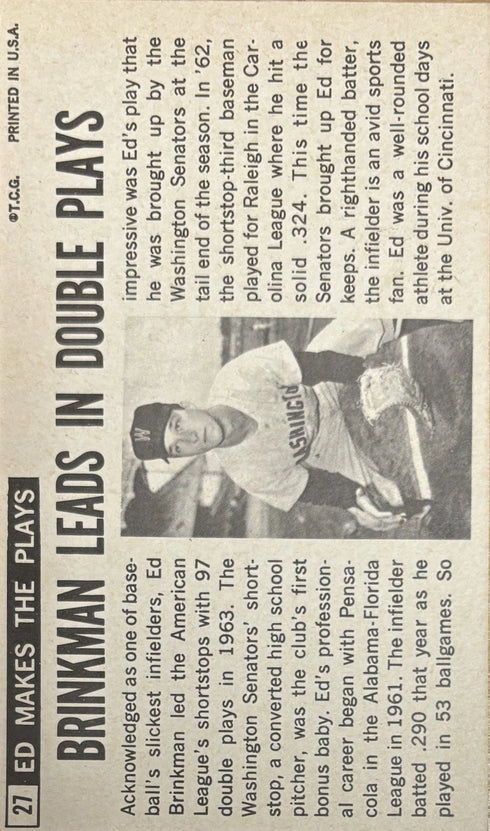 1964 Topps Oversized Ed Brinkman Washington Senators #27