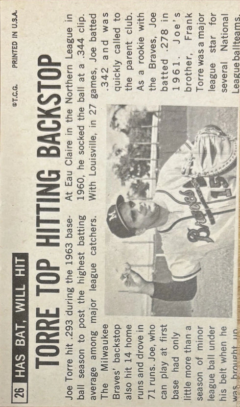 1964 Topps Oversized Joe Torre Milwaukee Braves #26