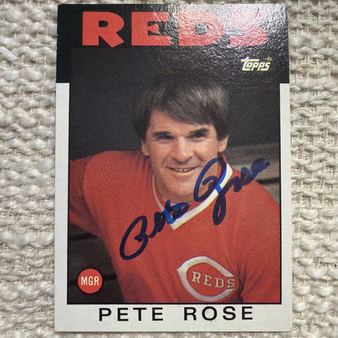Pete Rose Autographed 1986 Topps Baseball card Manager Cincinnati Reds #741 JSA