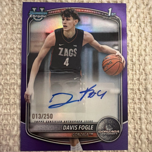 2025-26 Bowman Chrome Davis Fogle True Purple Auto Autograph /250 Gonzaga
