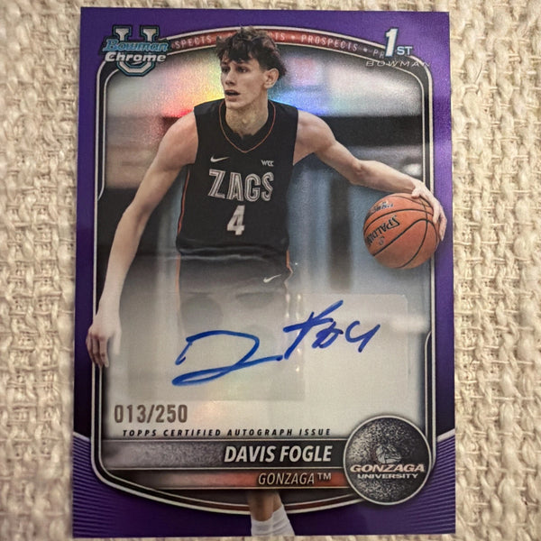 2025-26 Bowman Chrome Davis Fogle True Purple Auto Autograph /250 Gonzaga