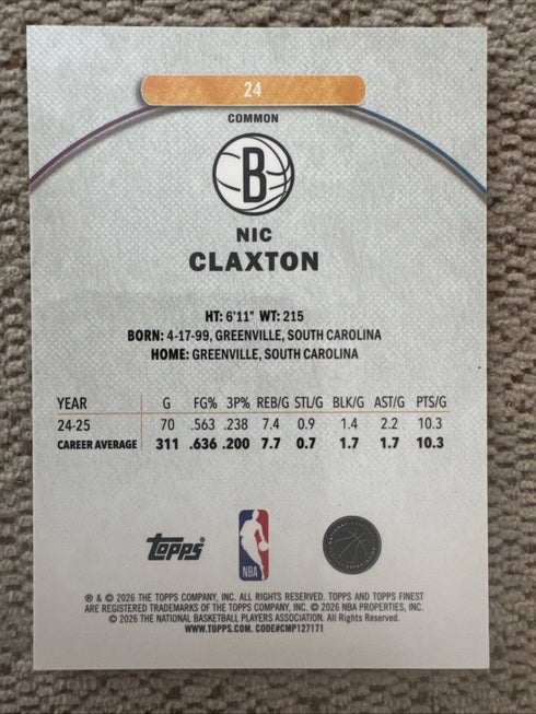 2025-26 Topps Finest Gold Mosaic Prizm #24 Nic Claxton # /50