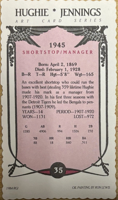 Hughie Jennings 1984 Art Card Series