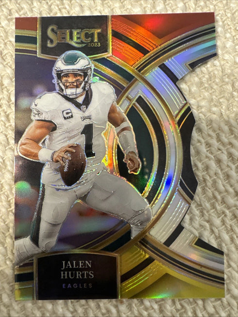 2023 Panini Select Premier Prizm Red and Yellow Die Cut Jalen Hurts Eagles #184