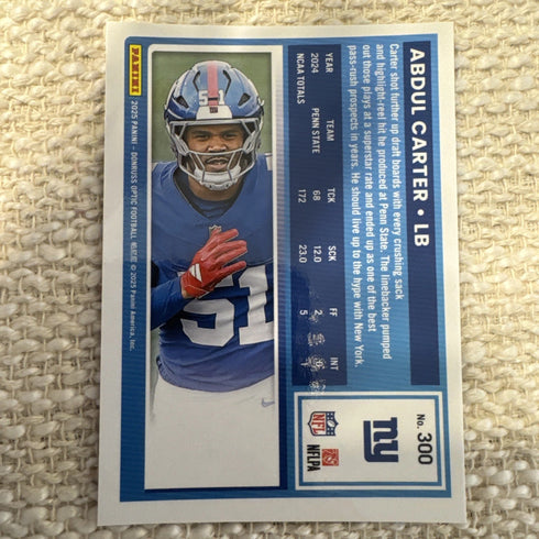 2025 Donruss Optic - Rated Rookie - Abdul Carter #300 (RC) - New York Giants