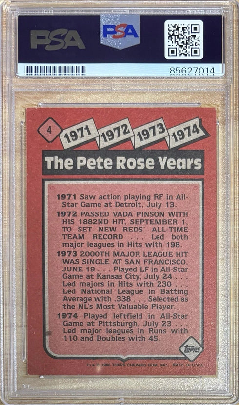 1986 Topps Pete Rose Reds #4 PSA Authentic Auto