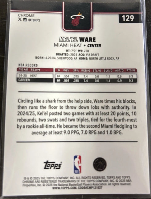 2025 Topps Chrome Kel’el Ware Blue Basketball /150 Heat