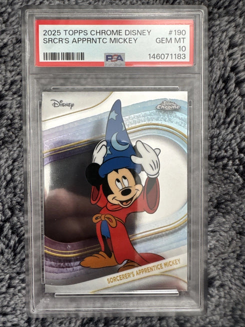 2025 TOPPS CHROME DISNEY #190 SORCERER'S APPRENTICE MICKEY Refractor PSA 10