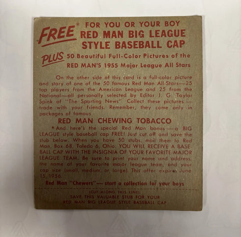 1955 Red Man Tobacco All-Star Team - National League Warren Spahn Braves W/tab