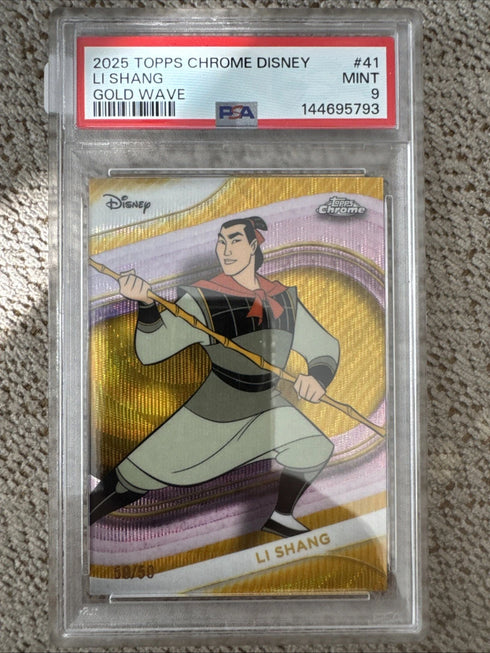 2025 Topps Chrome Disney Li Shang #41 Gold Wave Refractor /50. PSA 9