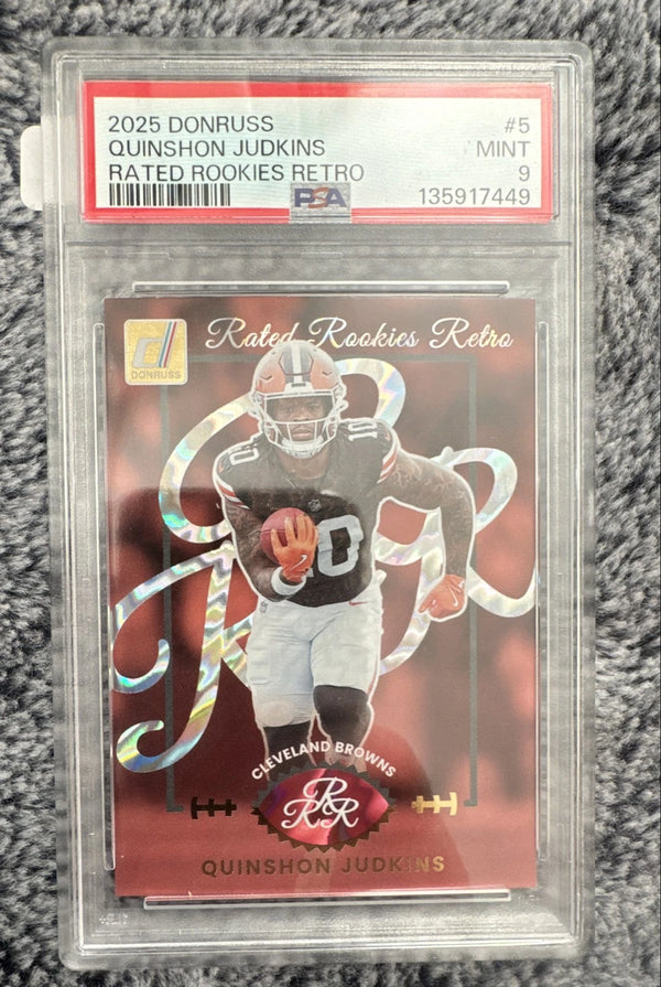 2025 Panini Donruss - Rated Rookies Retro Quinshon Judkins #5 (RC) #5 PSA 9