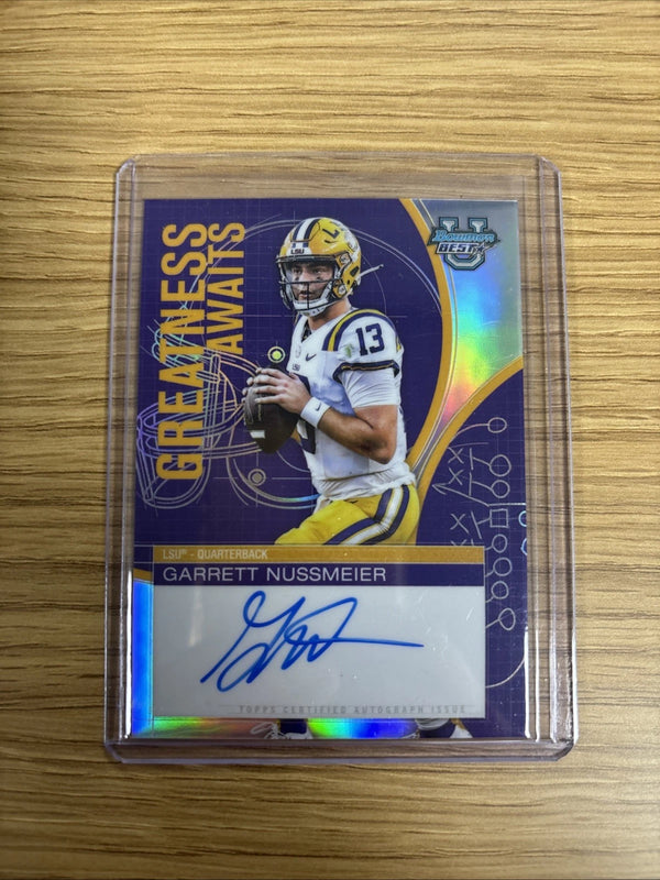 2025 Bowman Chrome University Best Garrett Nussmeier Greatness Awaits Auto LSU
