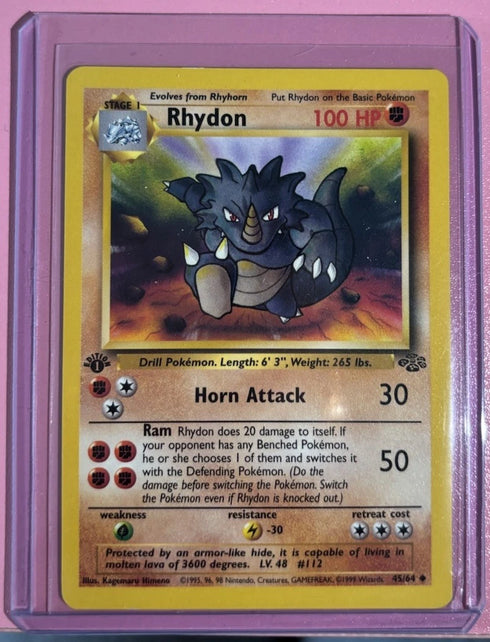 Rhydon 45/64 Jungle First Edition 1999 Pokémon Card In Near Mint Condition
