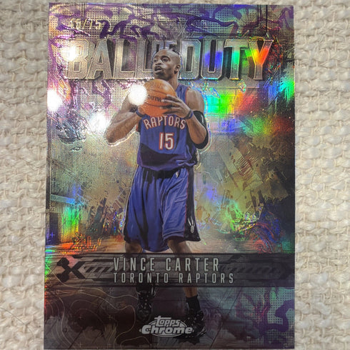 Topps 2025-26 Chrome Ball of Duty Vince Carter Raptors Teal Refractor #BD-20 /75
