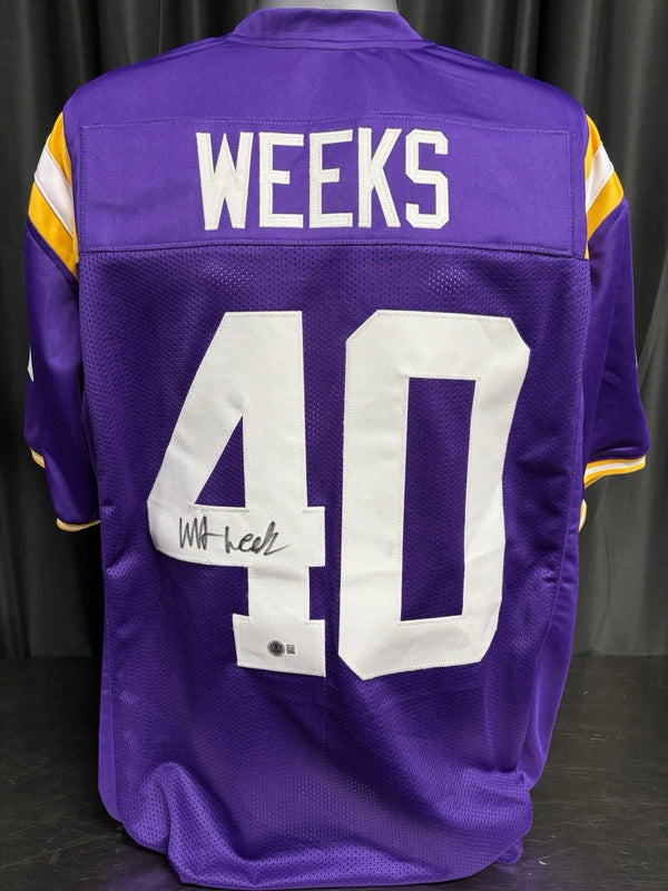 LSU Tigers Whit Weeks Signed Purple Jersey Beckett