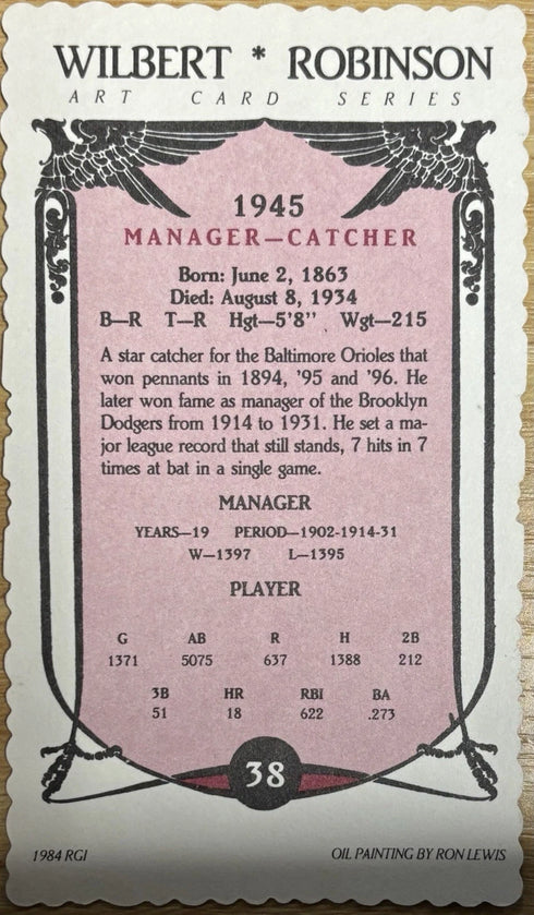 Wilbert Robinson 1984 Art Card Series