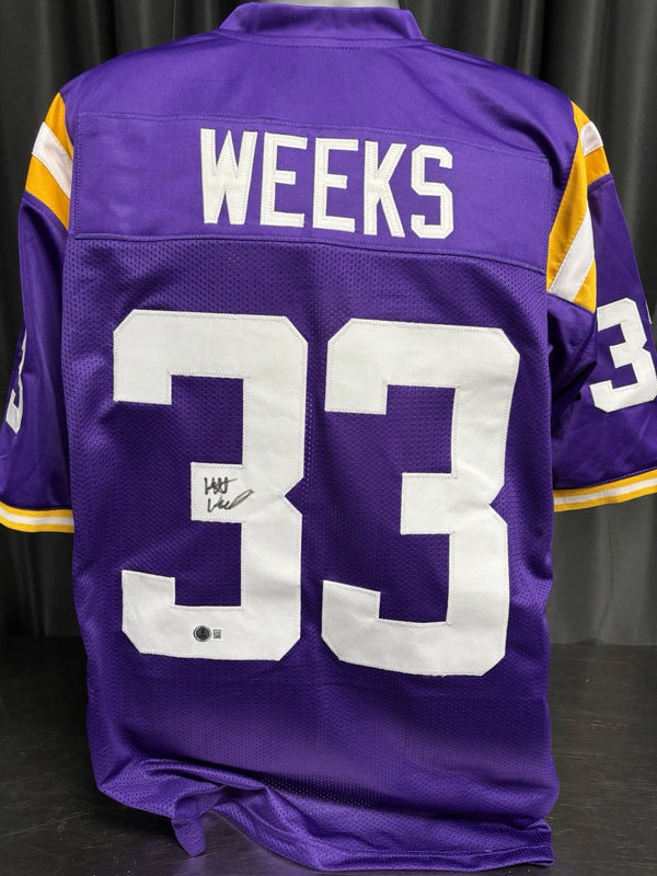 LSU Tigers West Weeks Signed Purple Jersey Beckett