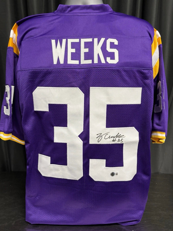 LSU Tigers Zack Weeks Signed Purple Jersey Beckett