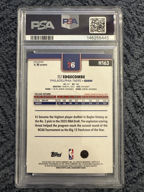2025 Topps Holiday VJ Edgecombe Rookie Card PSA 9 #H163