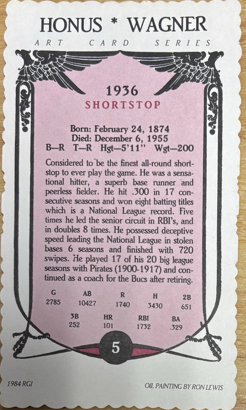 Honus Wagner 1984 Art Card Series