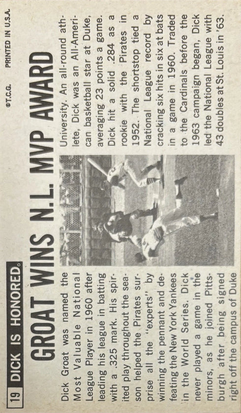 1964 Topps Oversized Dick Groat St. Louis Cardinals #19