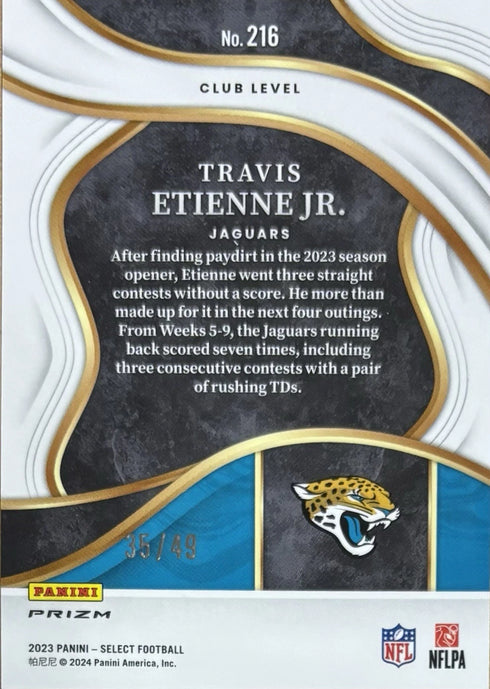 2023 Select Travis Etienne Jr Jacksonville Jaguars Club Level Prizm /49 #216