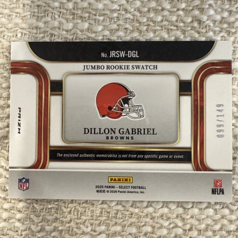 2025 Panini Select Silver Prizm Jumbo Jersey Dillon Gabriel /149 Rookie RC