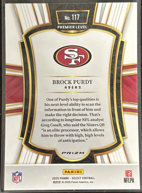 2025 Panini Select Brock Purdy Premier Level Black & Green Shock 49ers