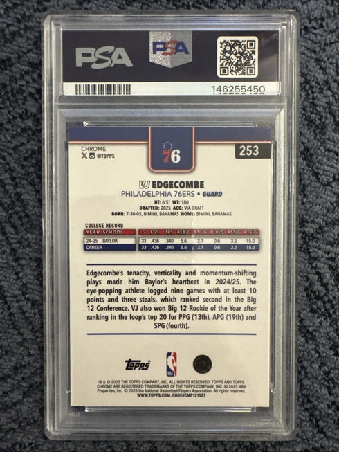 2025 Topps Chrome - VJ Edgecombe #253 (RC) PSA 10