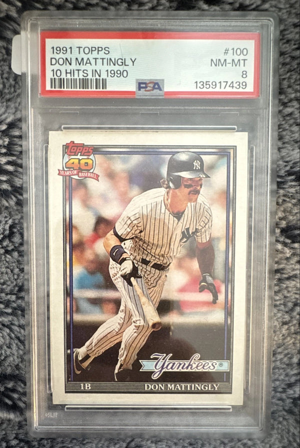 1991 Topps - Don Mattingly #100 10 Hits In 1990 Bold 40th Anniversary PSA 8