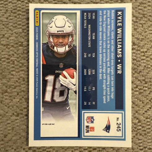 Panini Donruss Optic 2025 Rated Rookie Kyle Williams #245 Holo Prizm Patriots